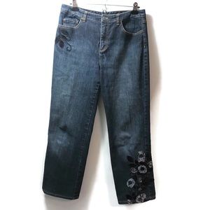 Vintage Talbots Embroidered Straight Leg Jean Sz 10 Velvet Sequins Stretch Y2K
